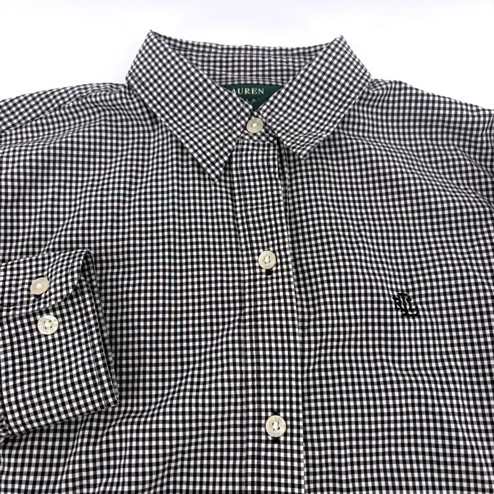 Lauren Ralph Lauren Black White Gingham Cotton Button Down Shirt Small